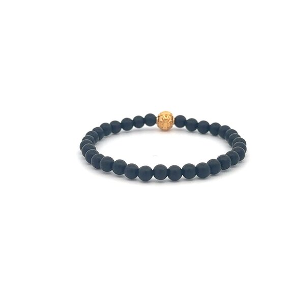 18K Gold Money Coin Ball Lucky Bracelet Mini Gemstones Black Matte Onyx 4mm - Picture 5 of 6